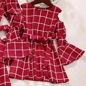 NEW 3T Girls Red White Cold Shoulder Dress Custom Made